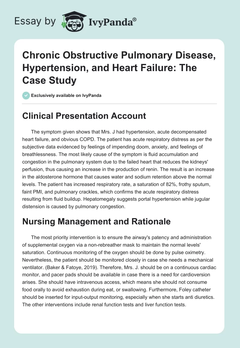 Chronic Obstructive Pulmonary Disease, Hypertension, and Heart Failure: The Case Study. Page 1