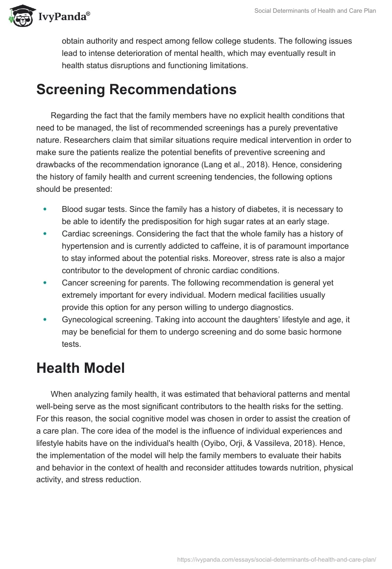 Social Determinants of Health and Care Plan. Page 2