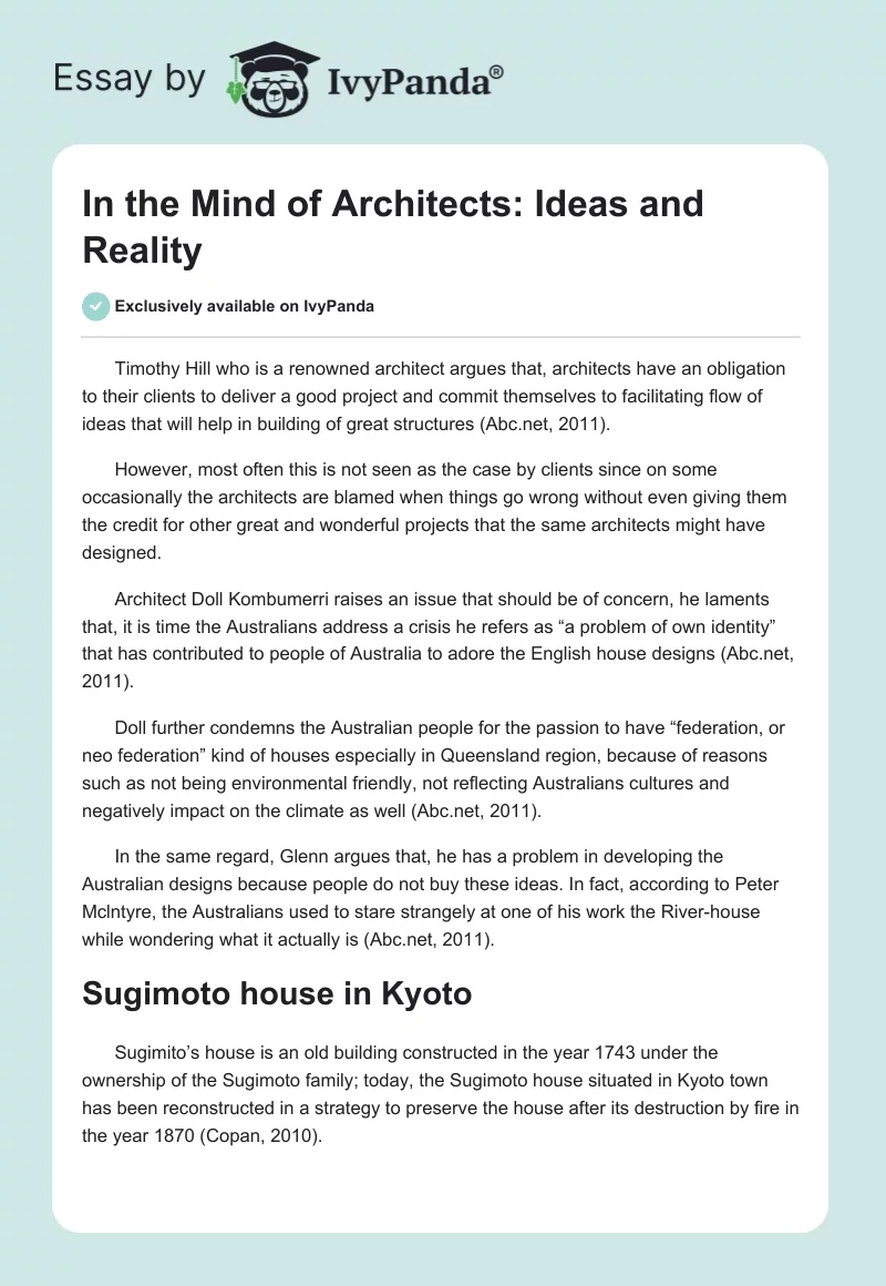 In the Mind of Architects: Ideas and Reality. Page 1