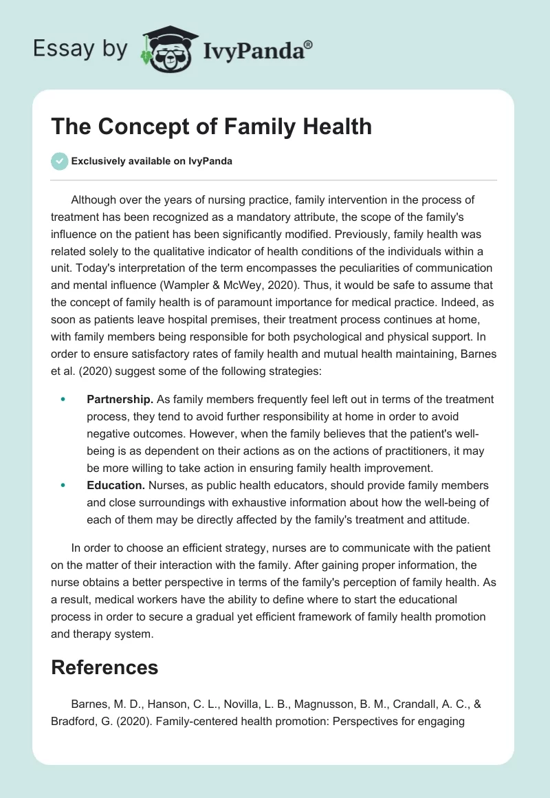 The Concept of Family Health. Page 1