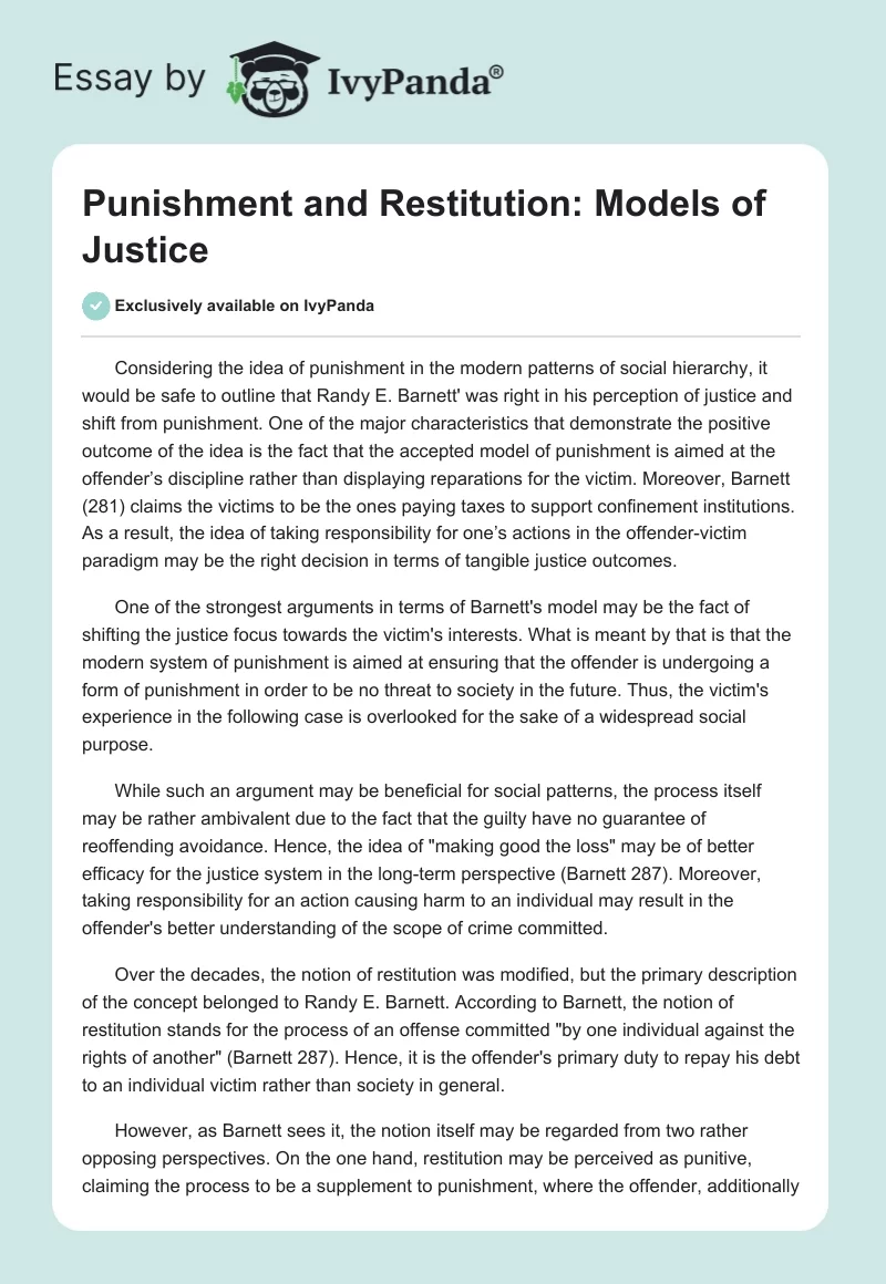 Punishment and Restitution: Models of Justice. Page 1
