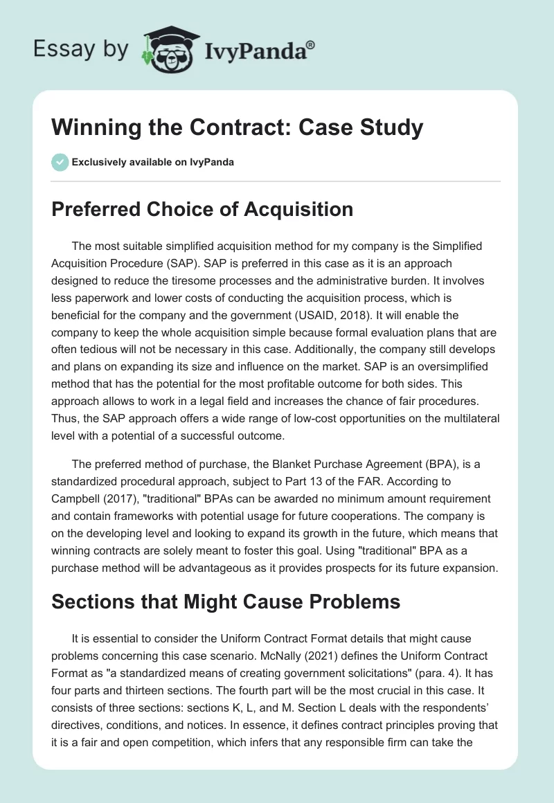 Winning the Contract: Case Study. Page 1