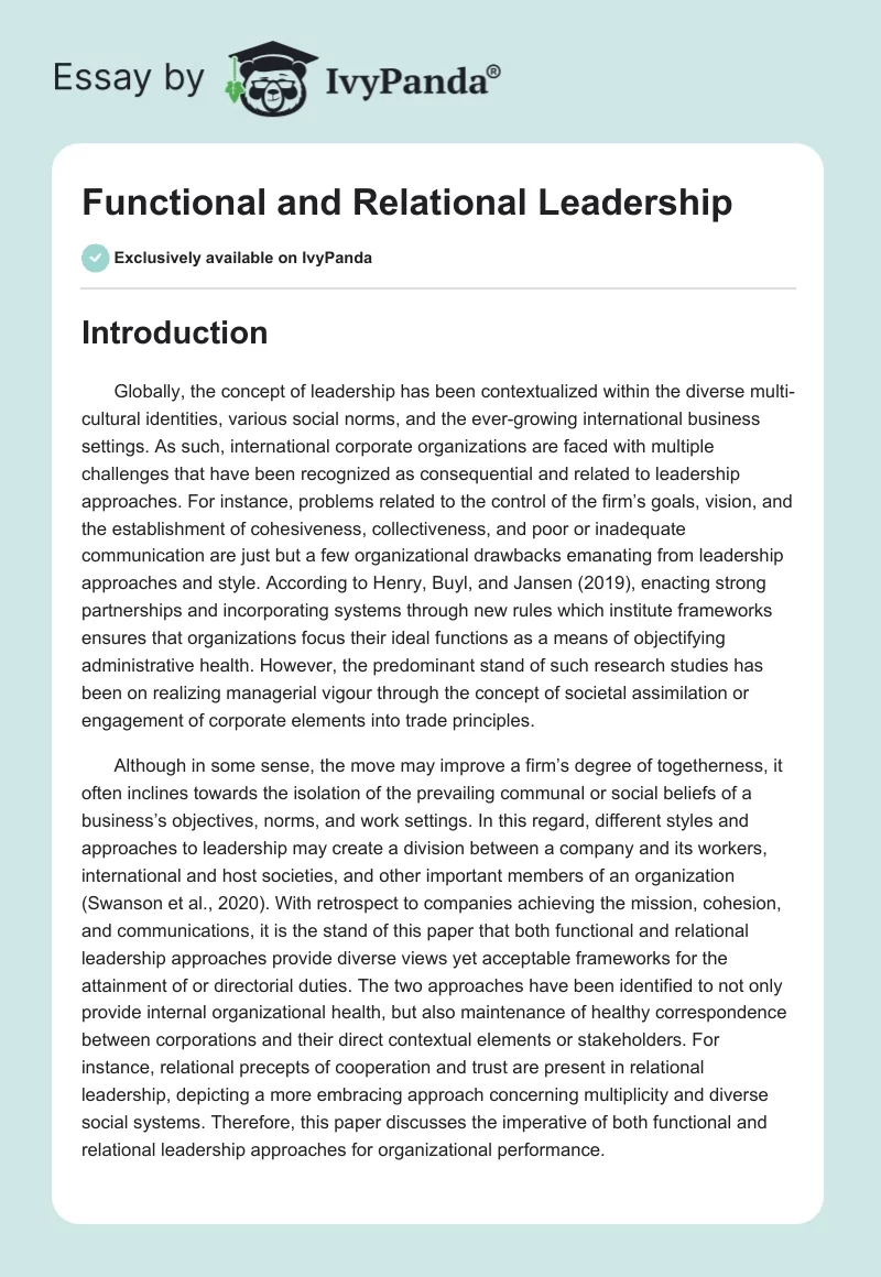 Functional and Relational Leadership. Page 1