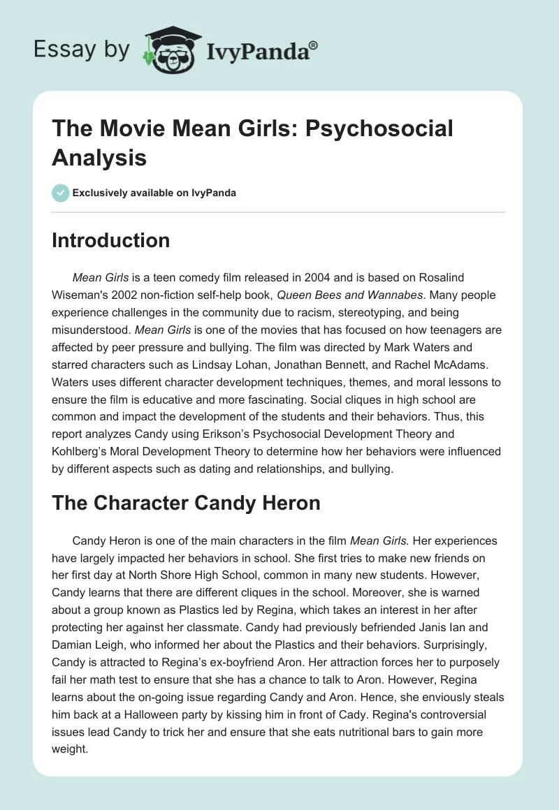 The Movie "Mean Girls": Psychosocial Analysis. Page 1