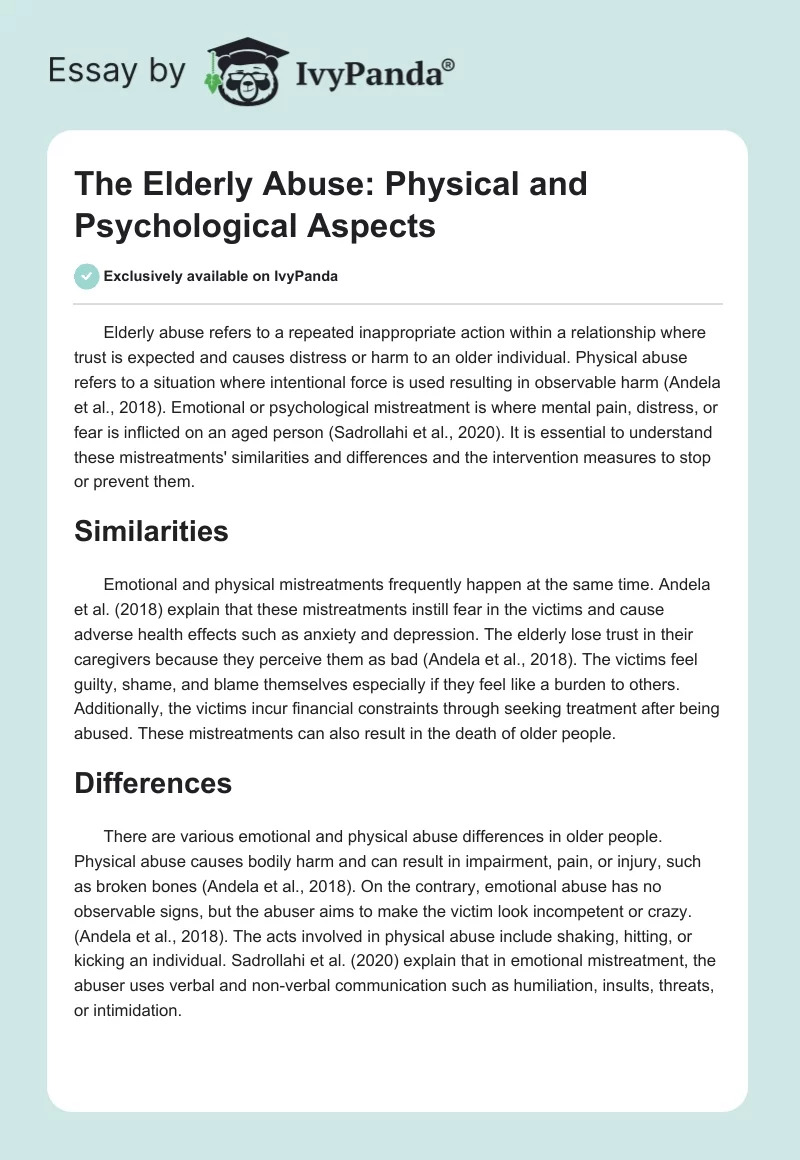 The Elderly Abuse: Physical and Psychological Aspects. Page 1