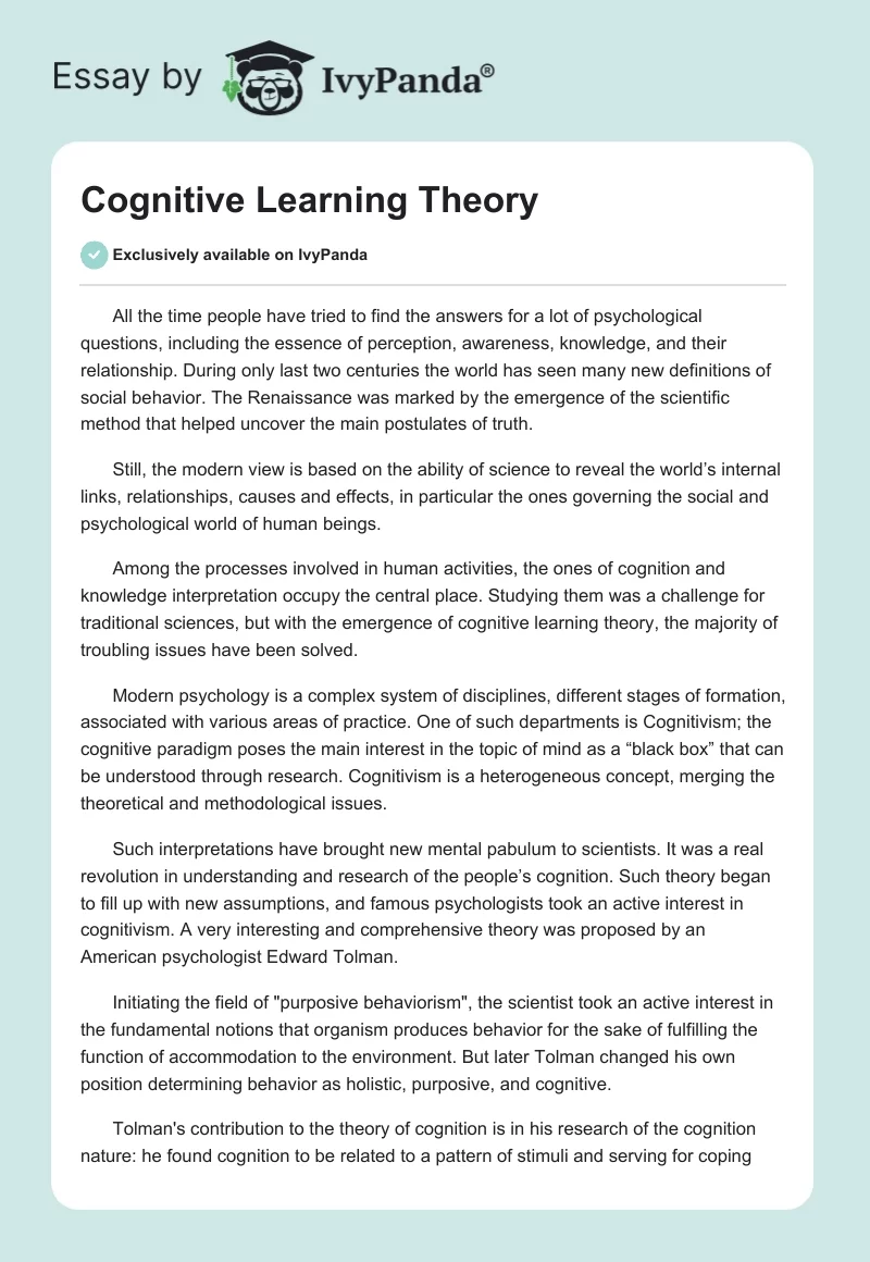 Cognitive Learning Theory. Page 1