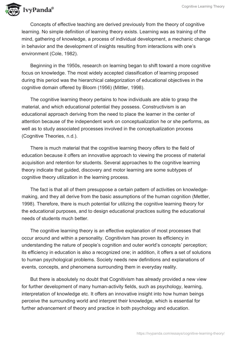 Cognitive Learning Theory. Page 3