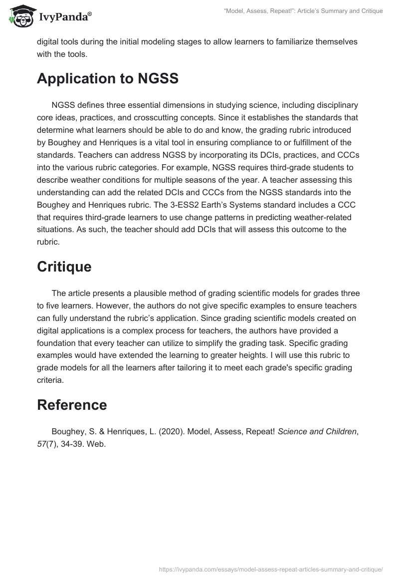 “Model, Assess, Repeat!”: Article’s Summary and Critique. Page 2