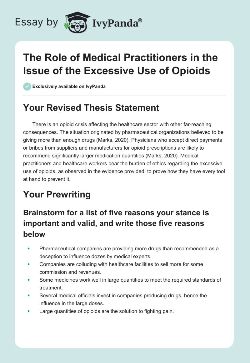 The Role of Medical Practitioners in the Issue of the Excessive Use of Opioids. Page 1