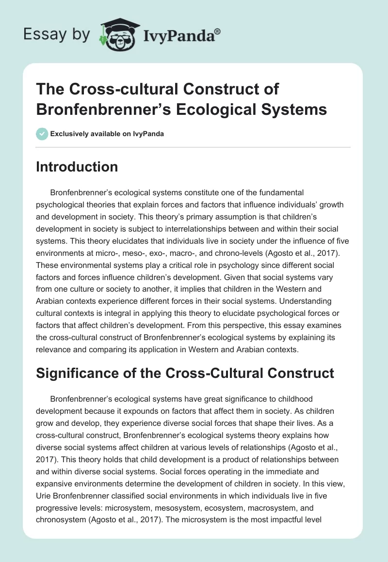 The Cross-cultural Construct of Bronfenbrenner’s Ecological Systems. Page 1