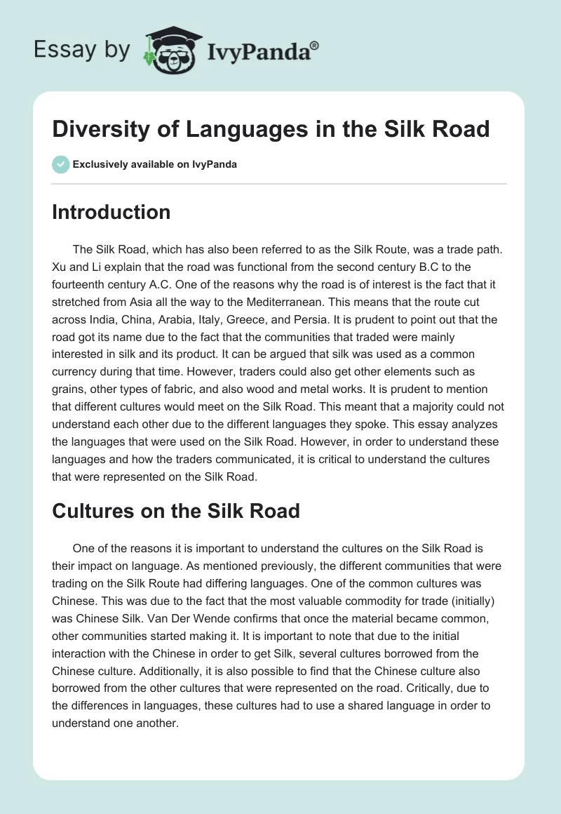 Diversity of Languages in the Silk Road. Page 1