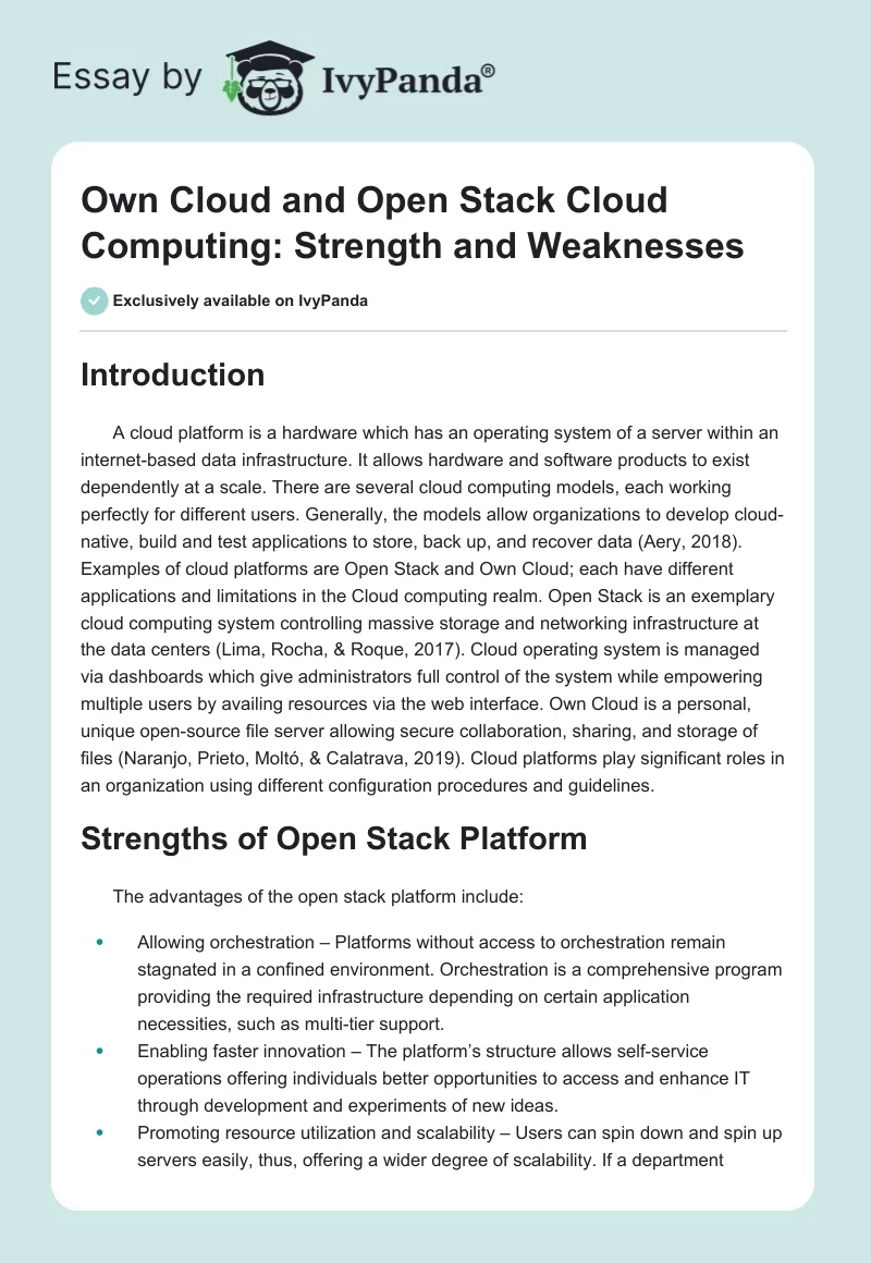 Own Cloud and Open Stack Cloud Computing: Strength and Weaknesses. Page 1