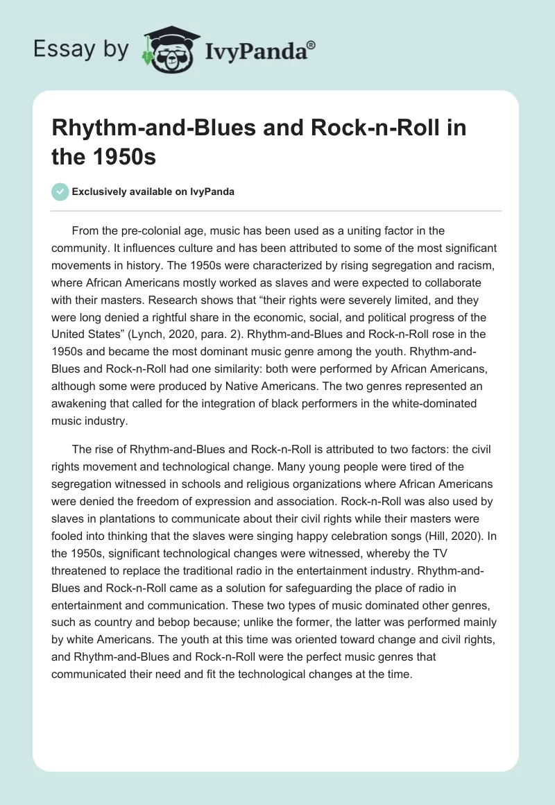 Rhythm-and-Blues and Rock-n-Roll in the 1950s. Page 1