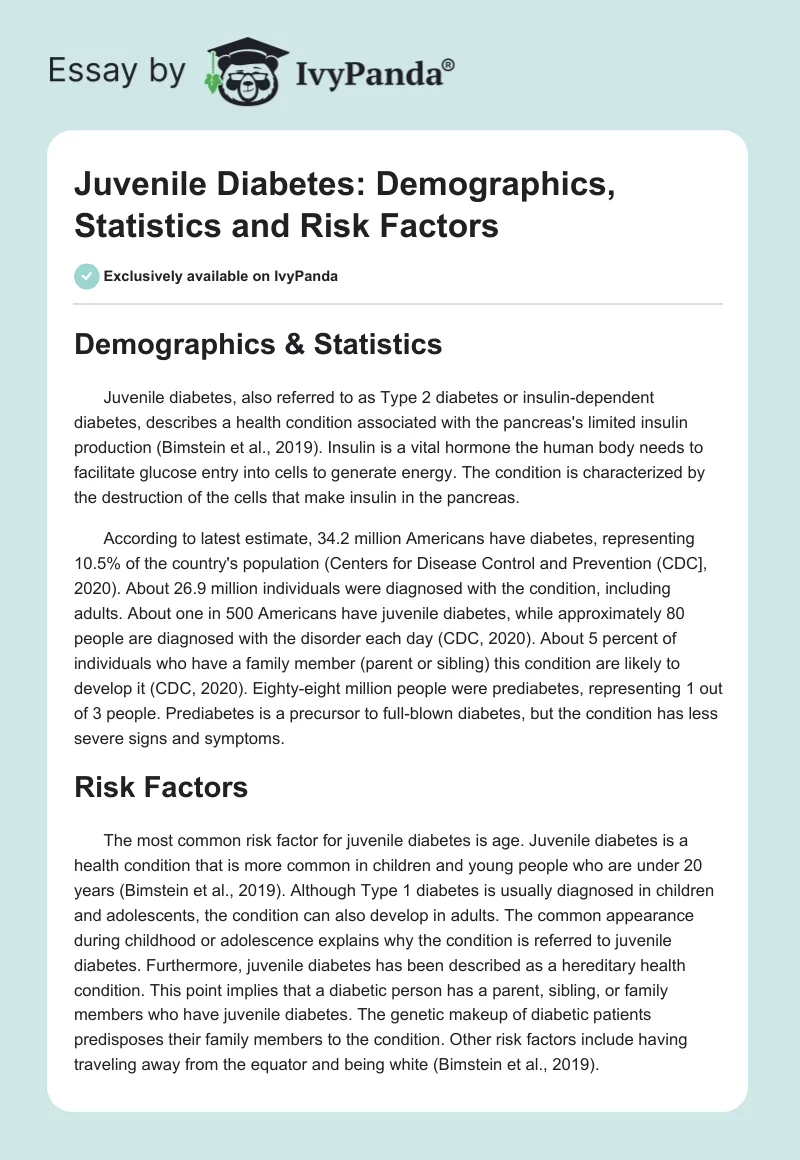 Juvenile Diabetes: Demographics, Statistics and Risk Factors. Page 1