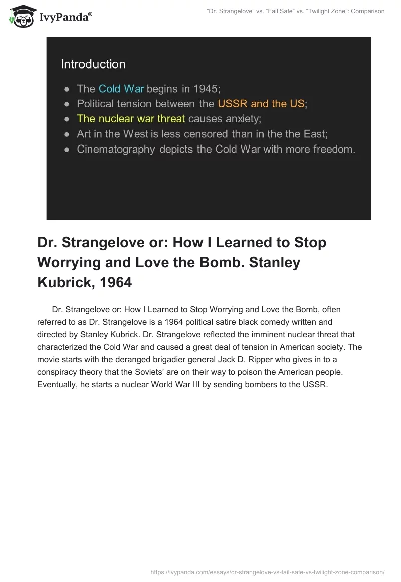 “Dr. Strangelove” vs. “Fail Safe” vs. “Twilight Zone”: Comparison. Page 2