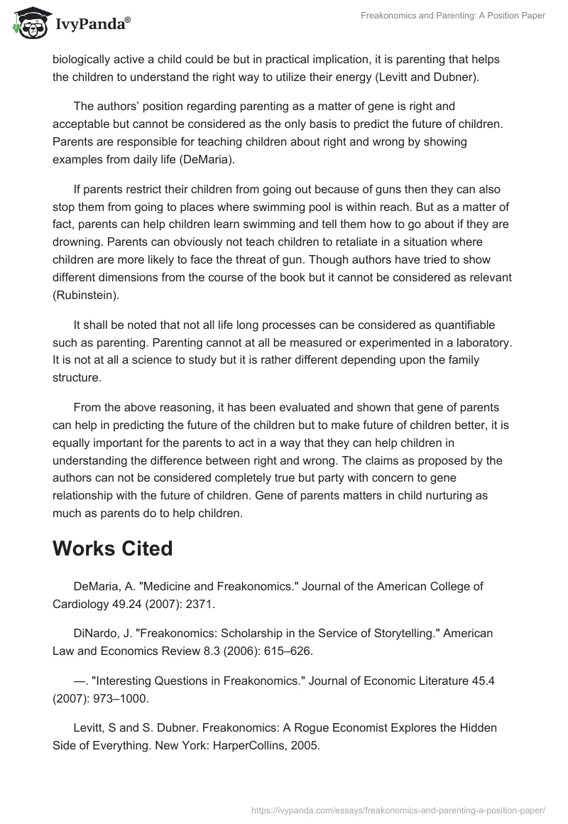 Freakonomics and Parenting: A Position Paper. Page 3