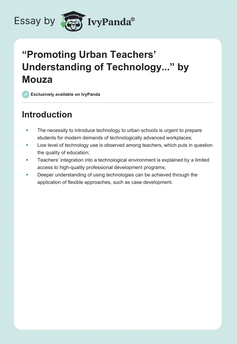 “Promoting Urban Teachers’ Understanding of Technology...” by Mouza. Page 1