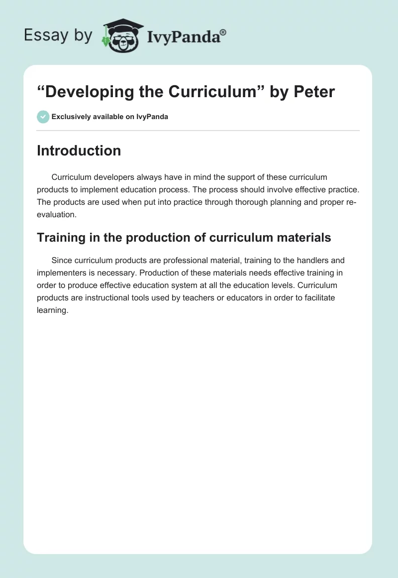 “Developing the Curriculum” by Peter. Page 1
