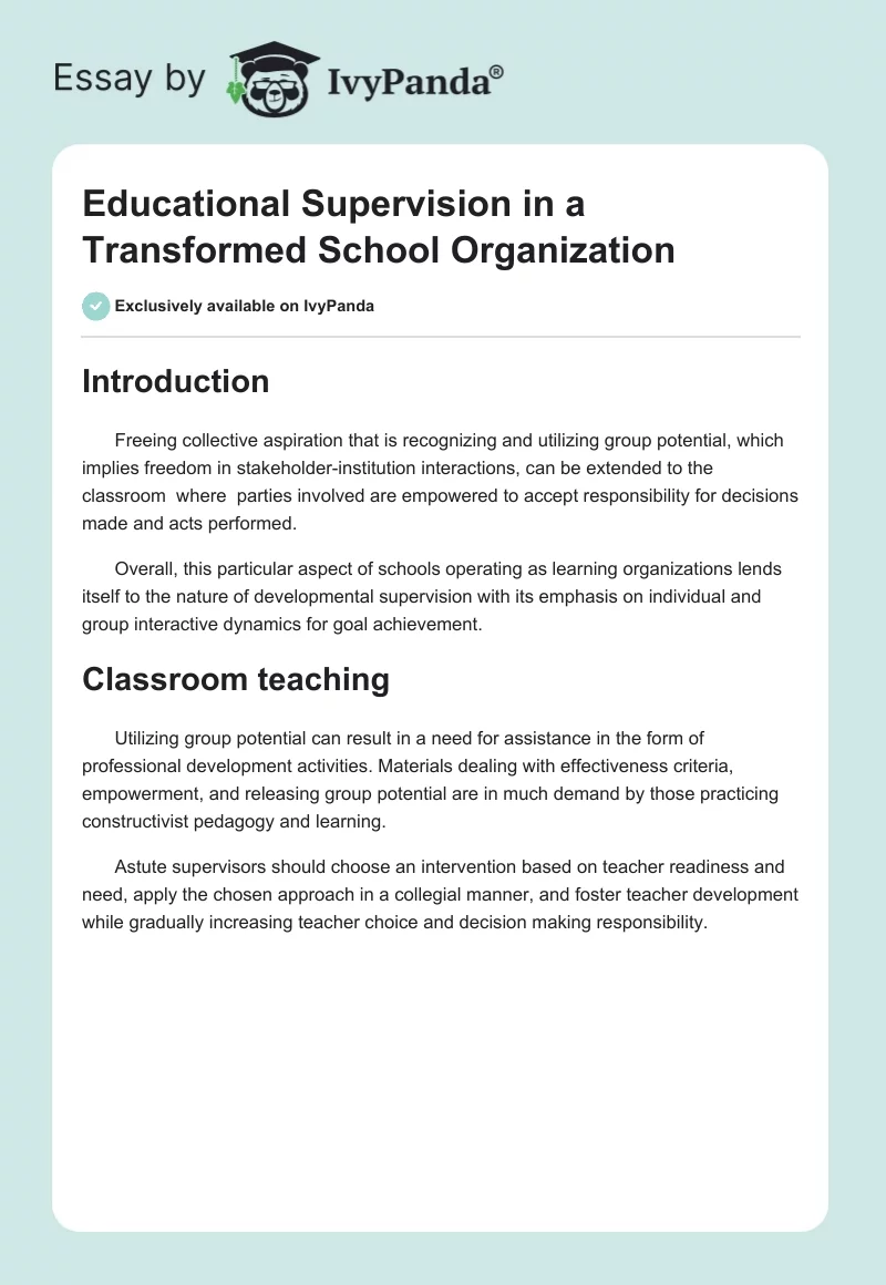 Educational Supervision in a Transformed School Organization. Page 1