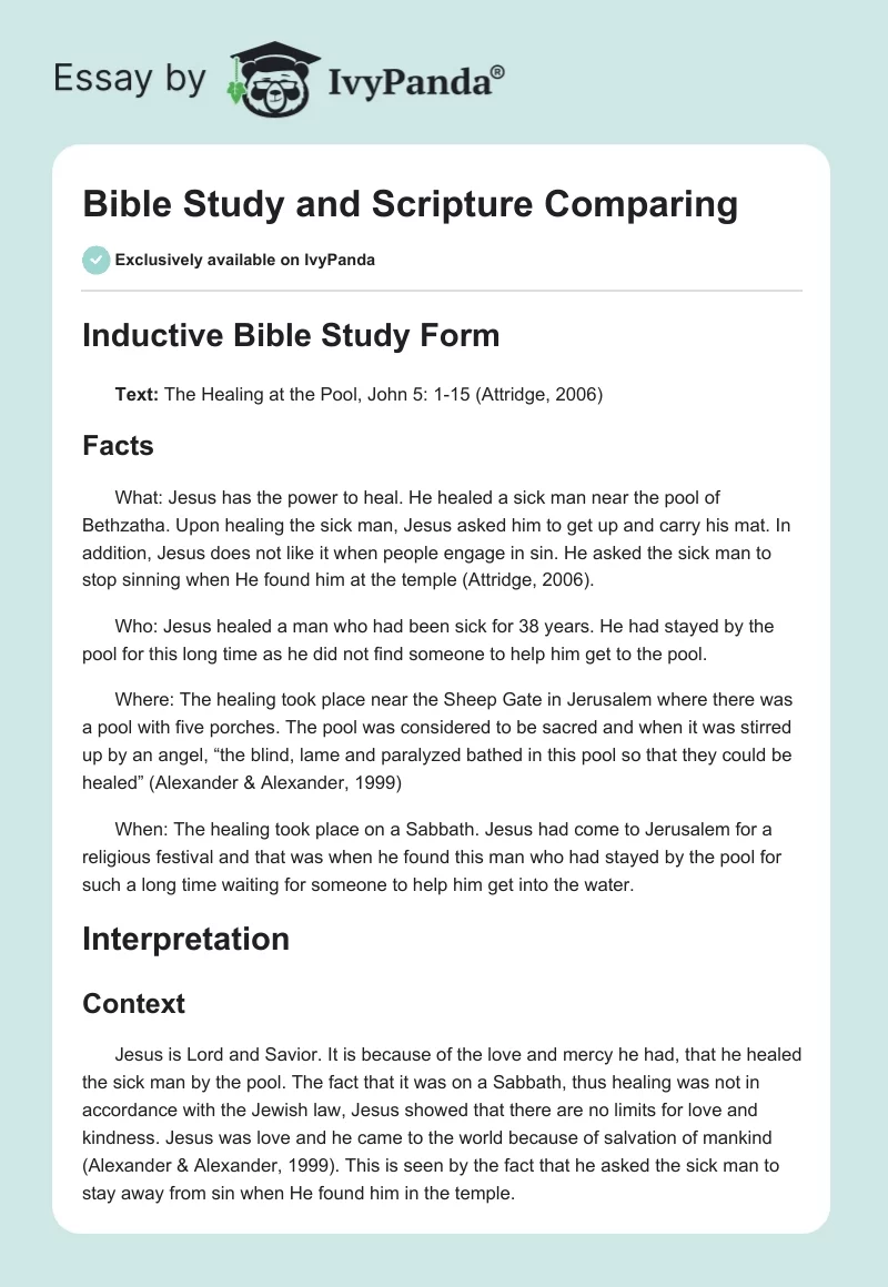 Bible Study and Scripture Comparing. Page 1
