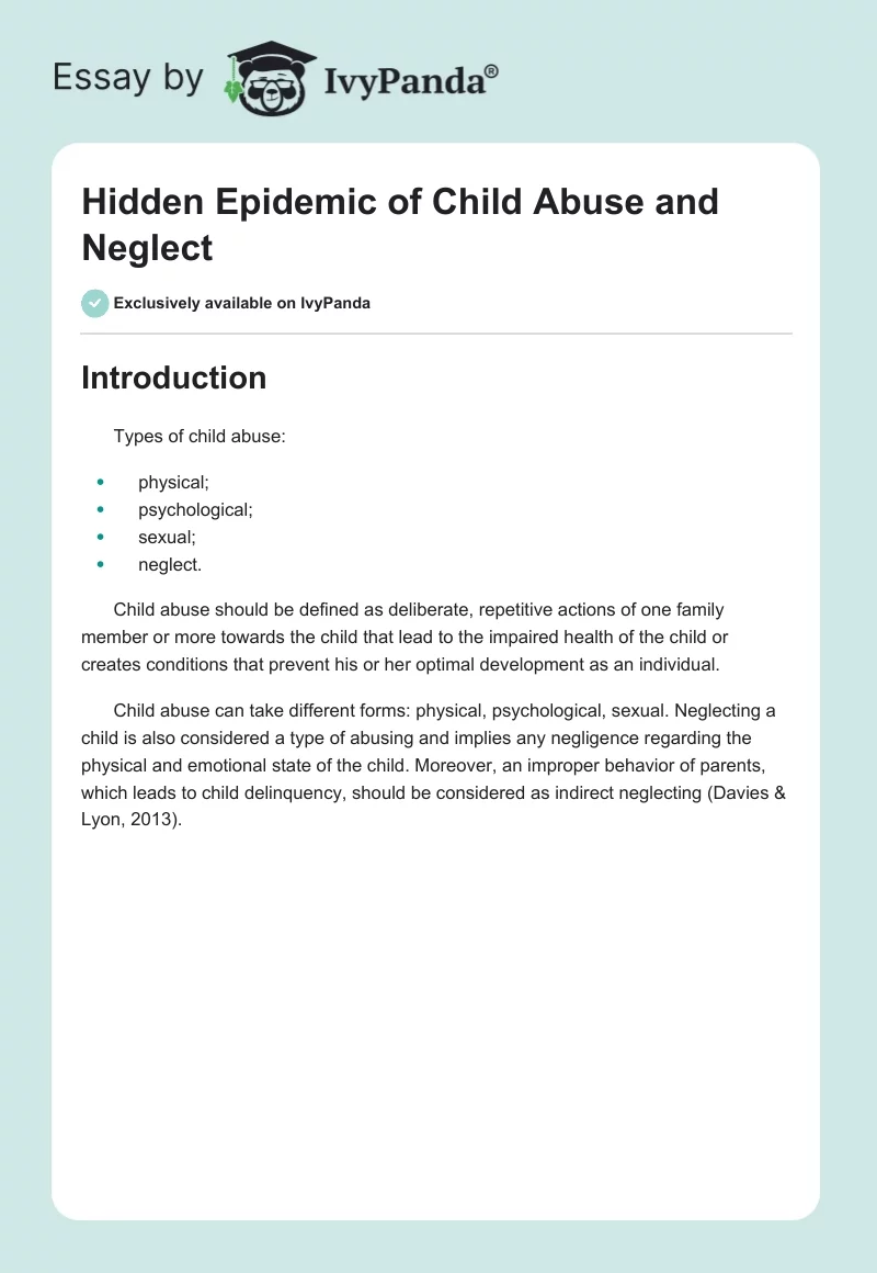 Hidden Epidemic of Child Abuse and Neglect. Page 1