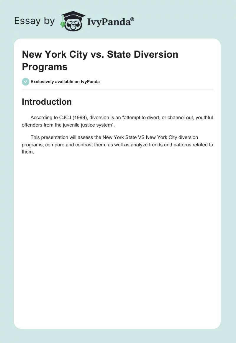 New York City vs. State Diversion Programs. Page 1