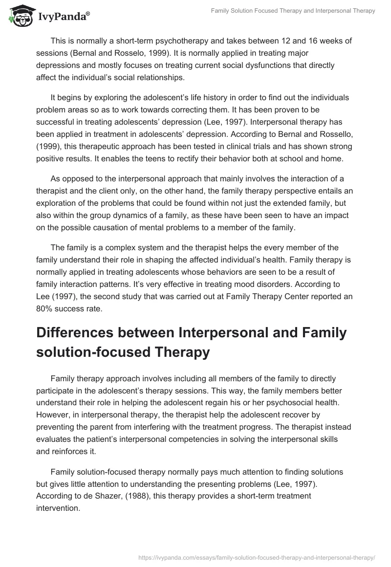 Family Solution Focused Therapy and Interpersonal Therapy. Page 2