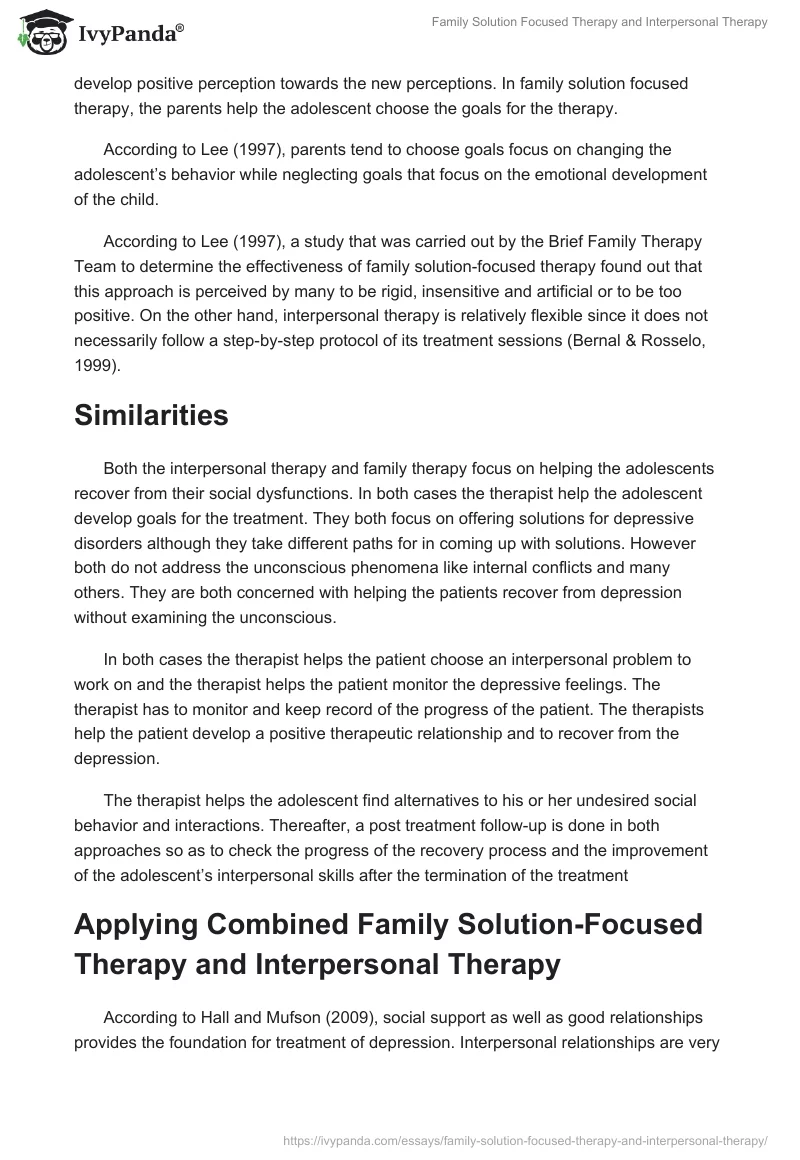 Family Solution Focused Therapy and Interpersonal Therapy. Page 5