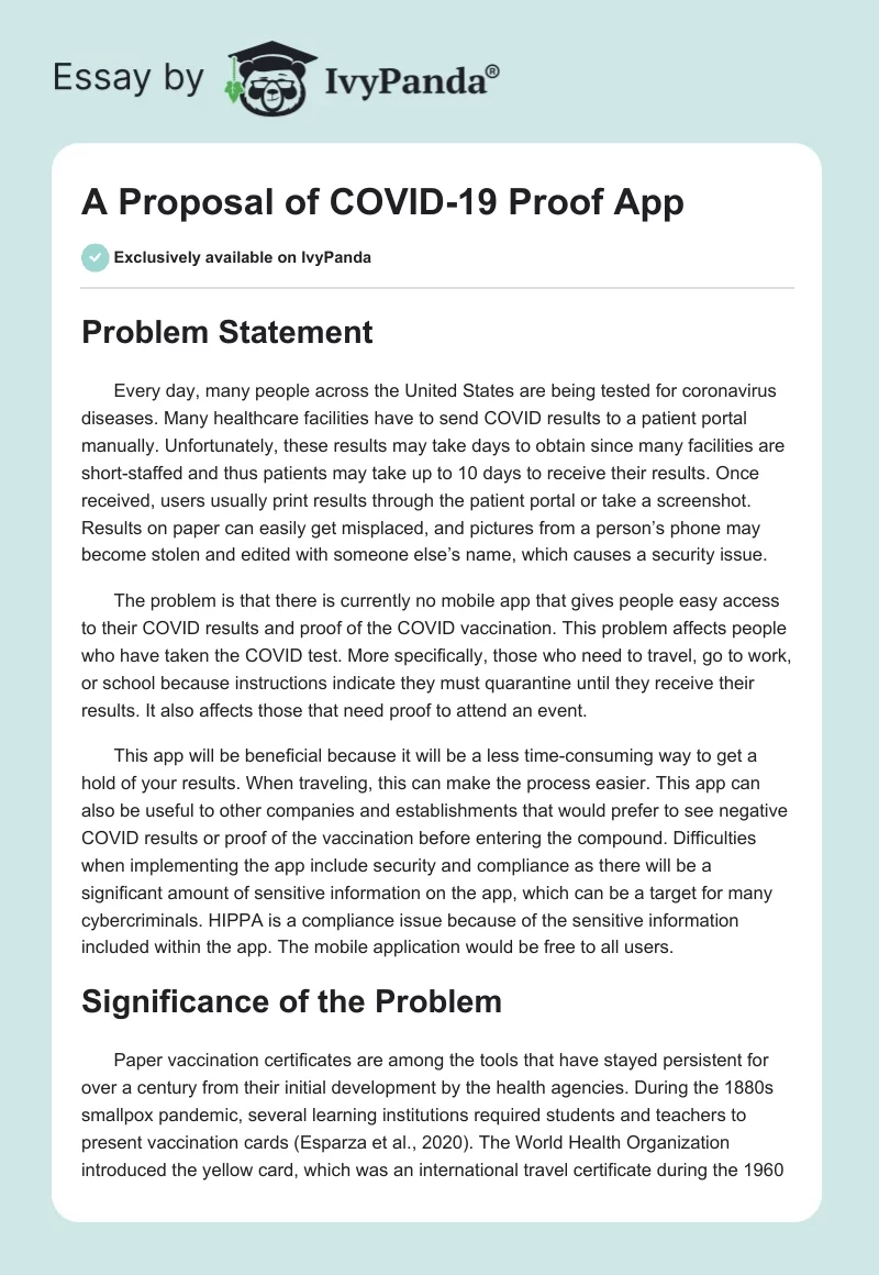 A Proposal of COVID-19 Proof App. Page 1