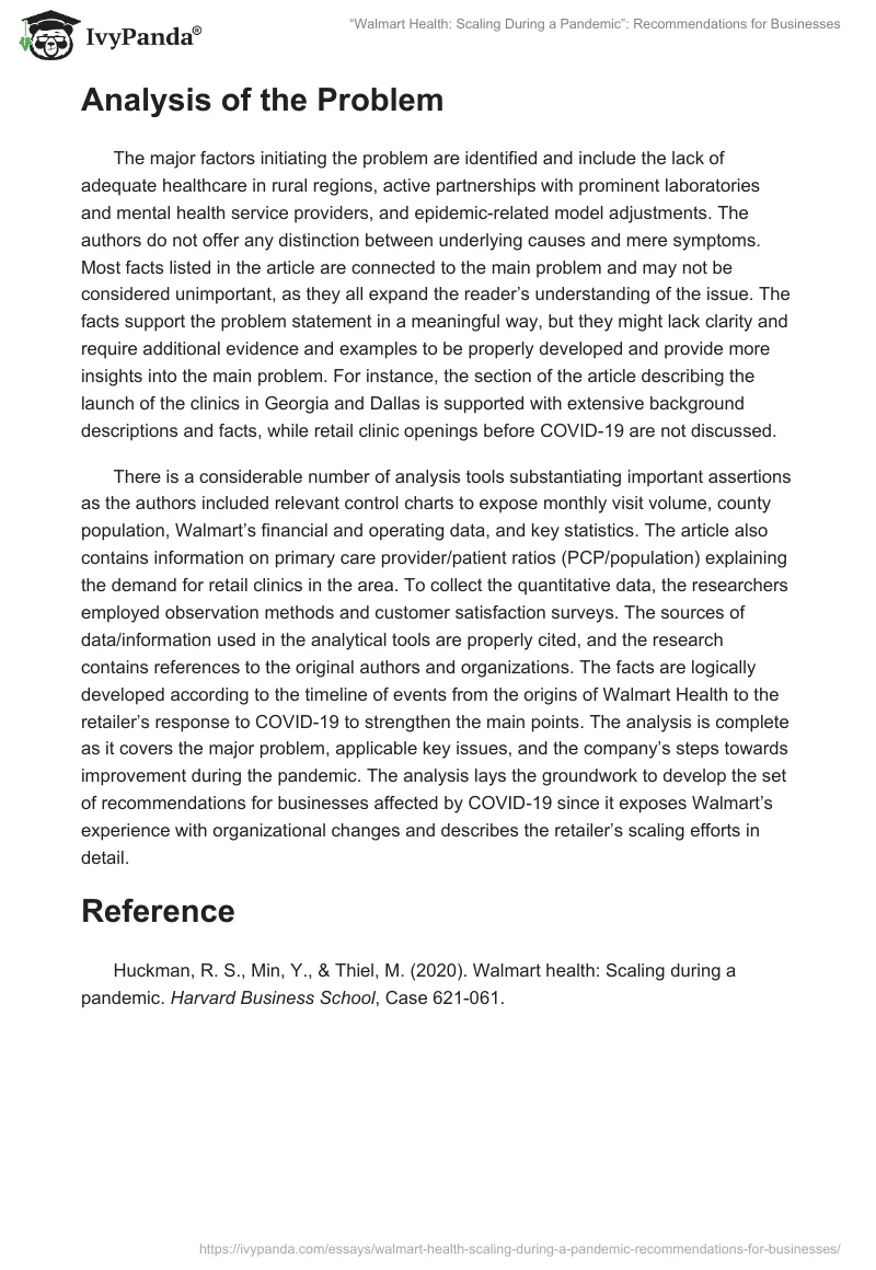 “Walmart Health: Scaling During a Pandemic”: Recommendations for Businesses. Page 2