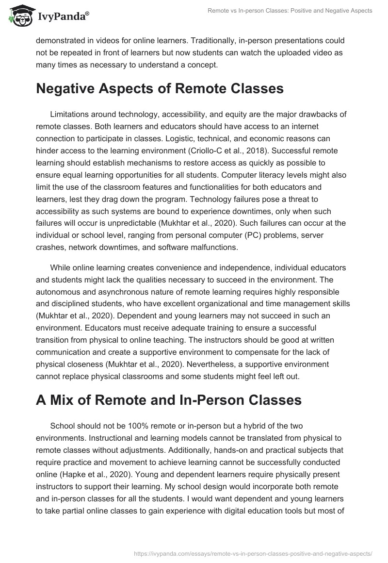 Remote vs In-person Classes: Positive and Negative Aspects. Page 2