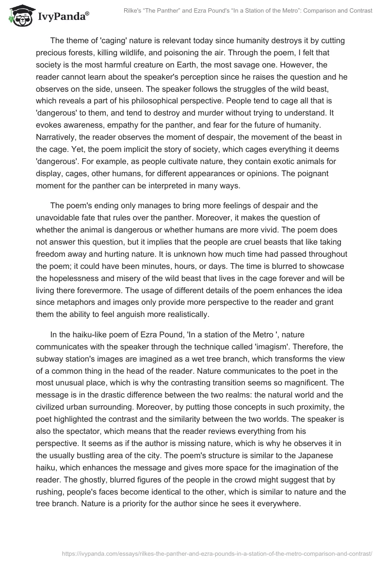 Rilke's “The Panther” and Ezra Pound's “In a Station of the Metro”: Comparison and Contrast. Page 2