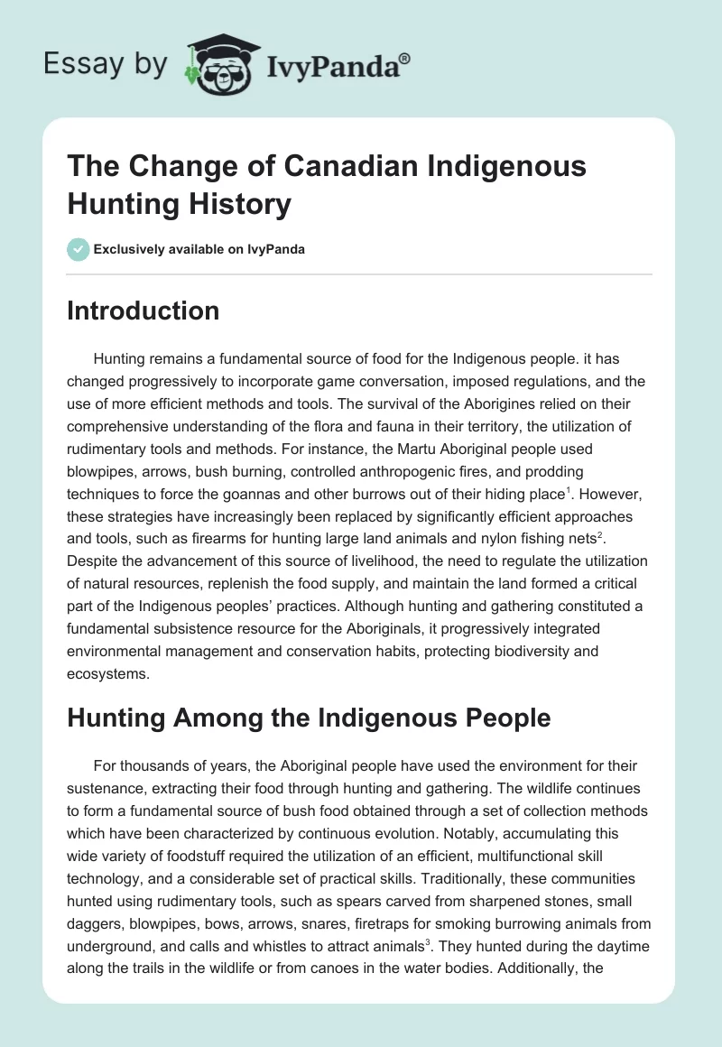 The Change of Canadian Indigenous Hunting History. Page 1