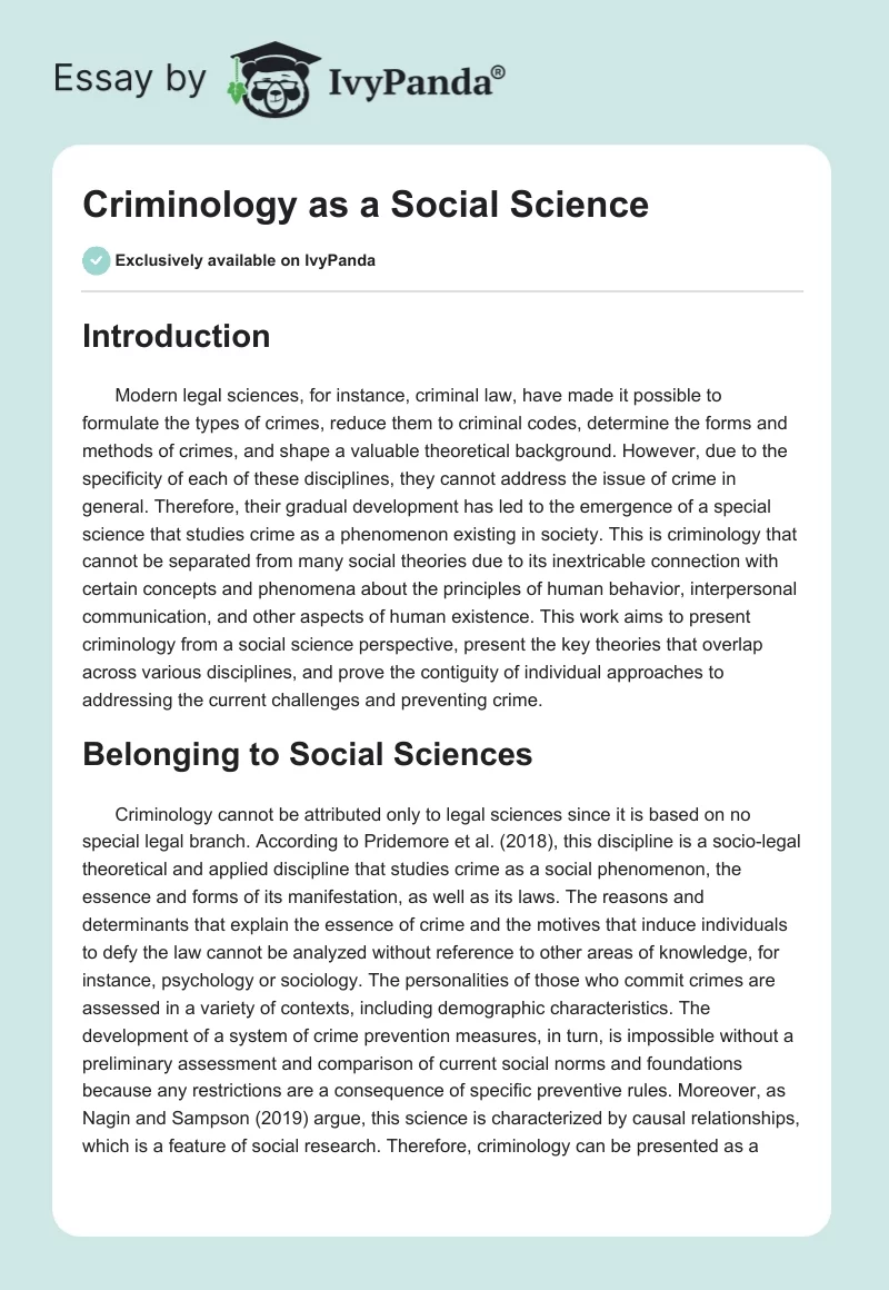 Criminology as a Social Science. Page 1
