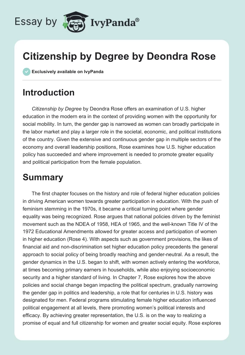 Citizenship by Degree by Deondra Rose. Page 1