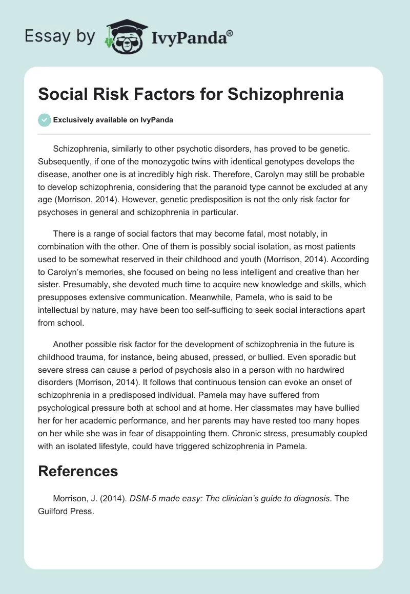 Social Risk Factors for Schizophrenia. Page 1