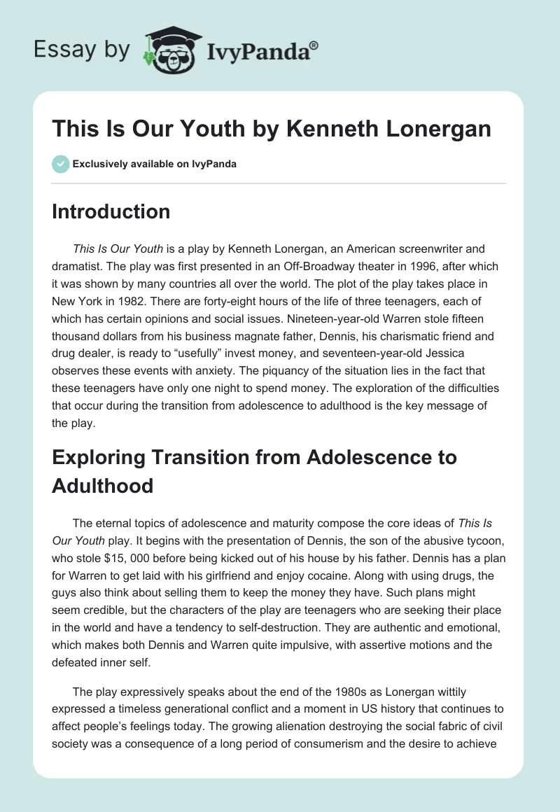 This Is Our Youth by Kenneth Lonergan. Page 1
