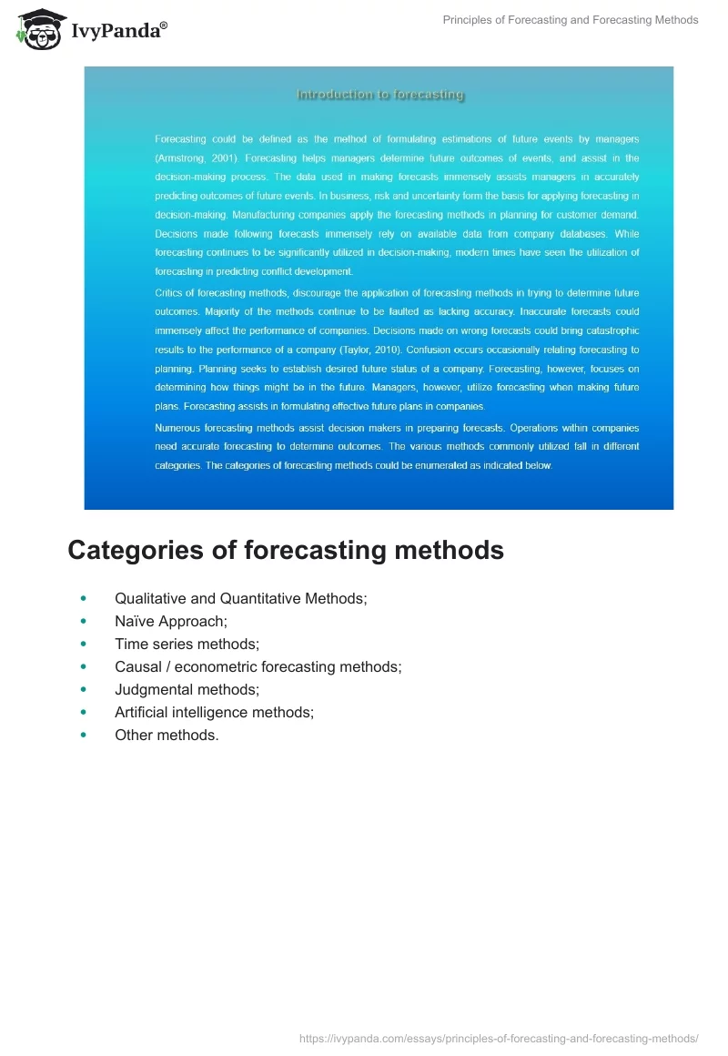 Principles of Forecasting and Forecasting Methods. Page 2