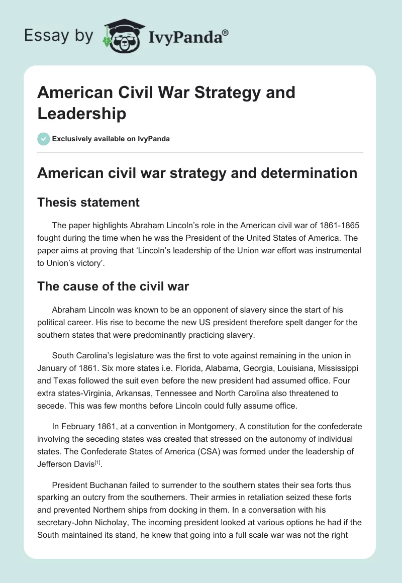 American Civil War Strategy and Leadership. Page 1