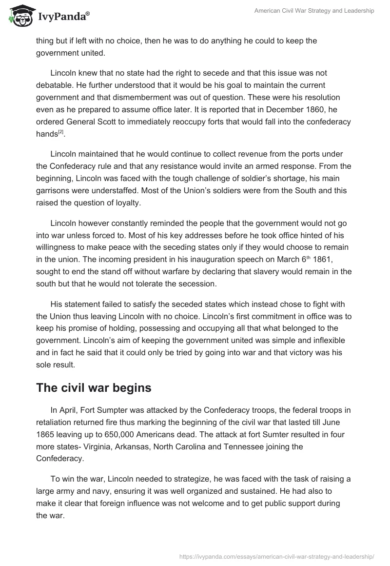 American Civil War Strategy and Leadership. Page 2
