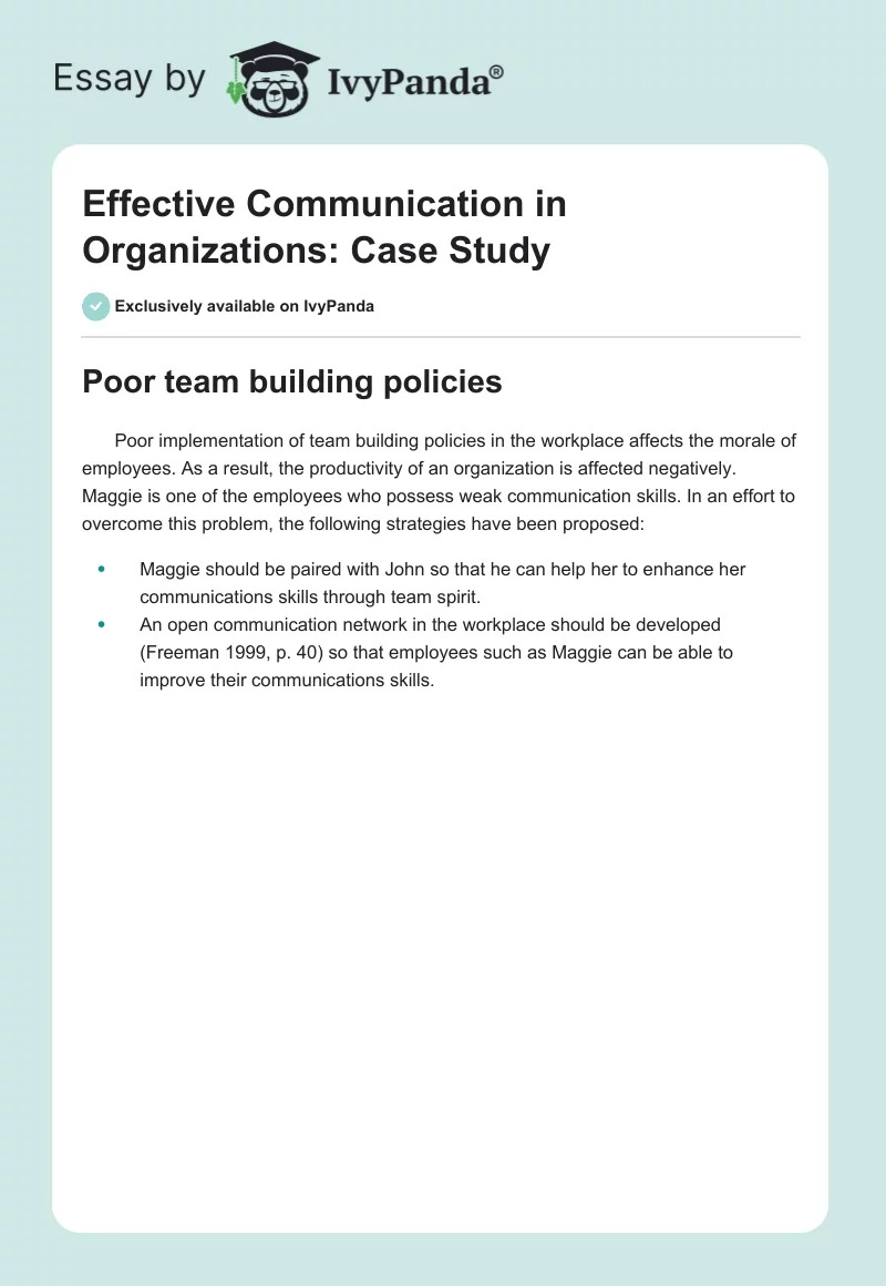 Effective Communication in Organizations: Case Study. Page 1