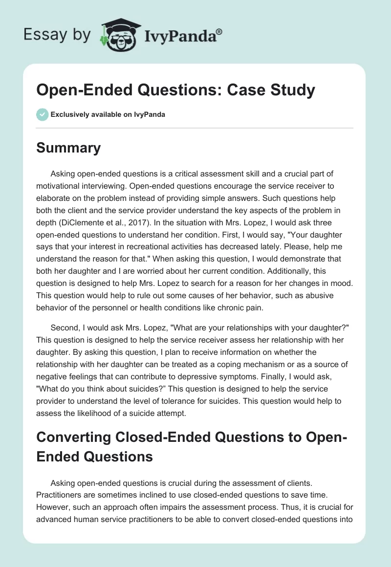 Open-Ended Questions: Case Study. Page 1