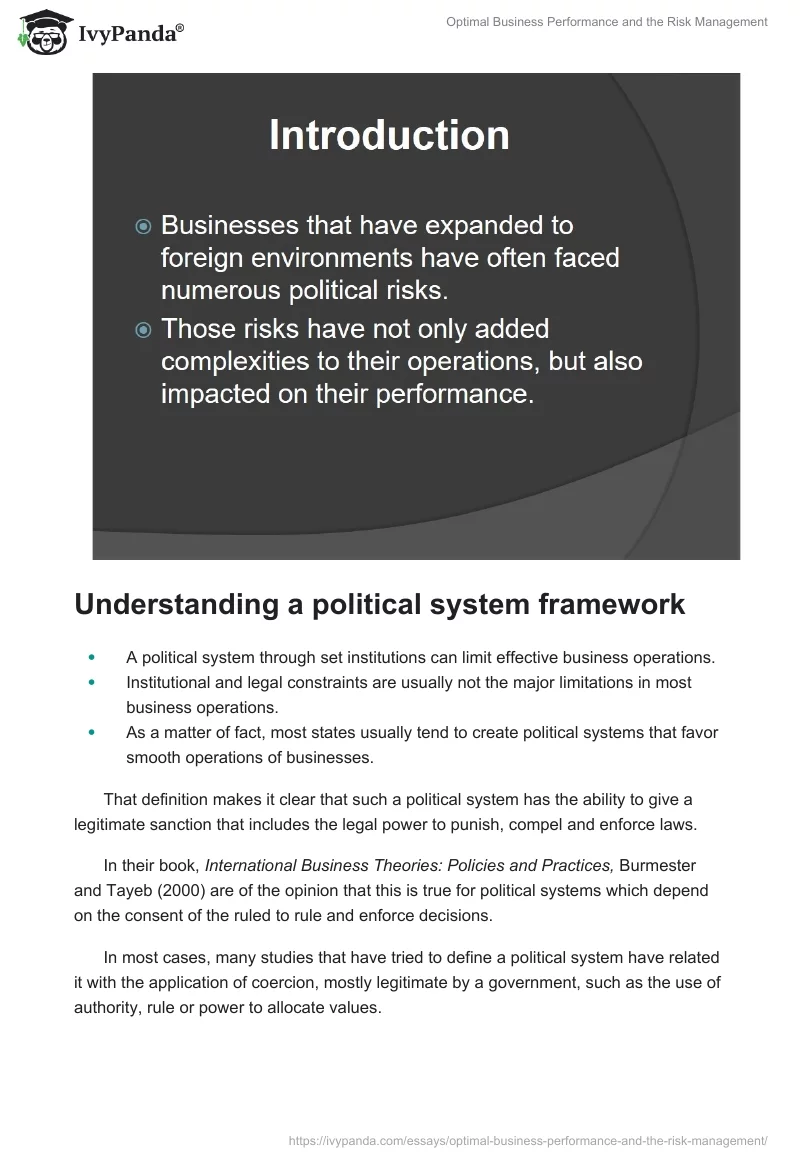 Optimal Business Performance and the Risk Management. Page 2