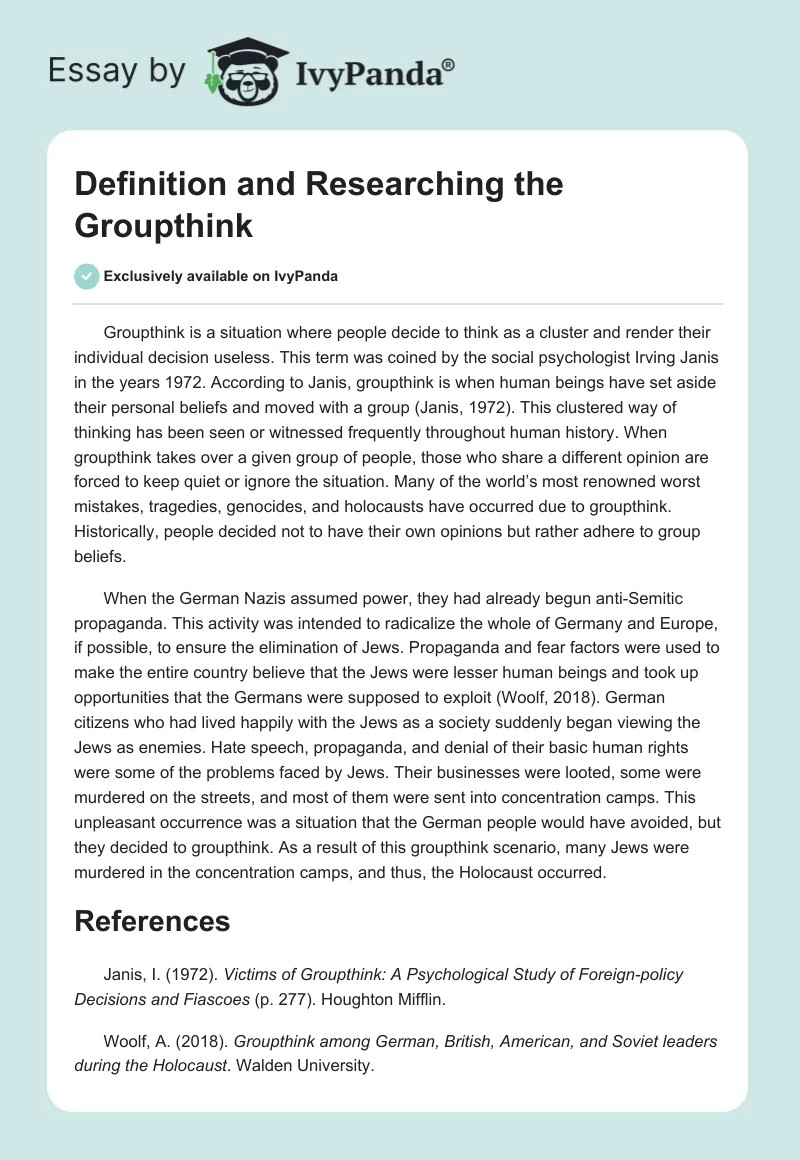 Definition and Researching the Groupthink. Page 1
