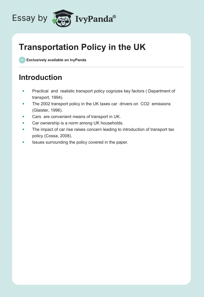 Transportation Policy in the UK. Page 1