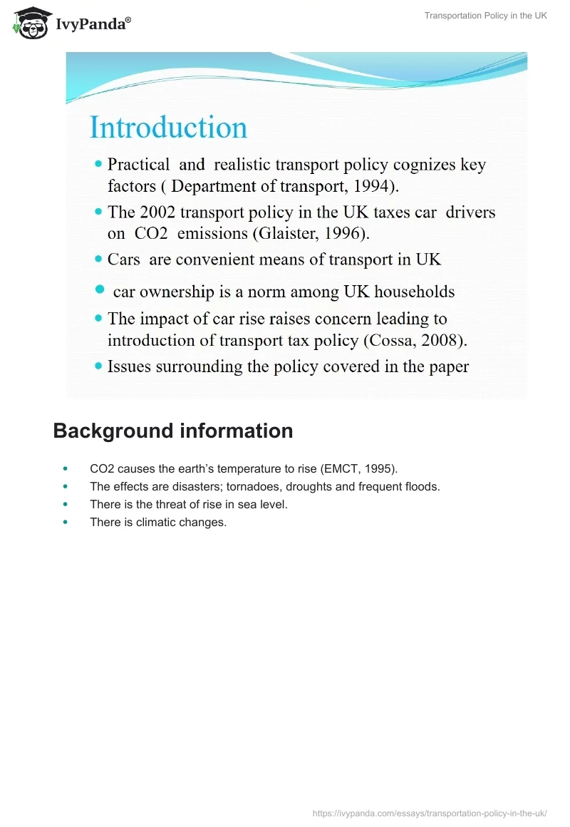 Transportation Policy in the UK. Page 2