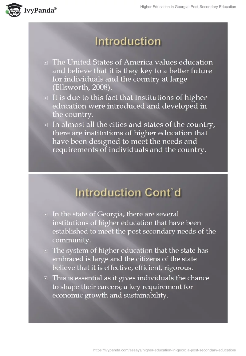 Higher Education in Georgia: Post-Secondary Education. Page 2