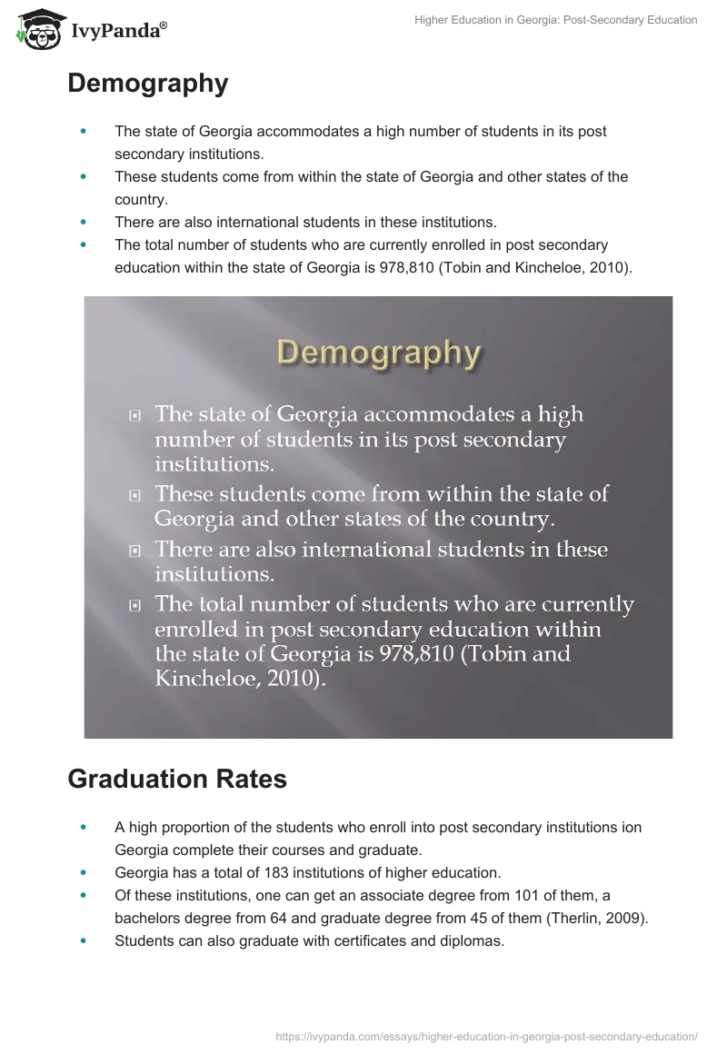 Higher Education in Georgia: Post-Secondary Education. Page 5