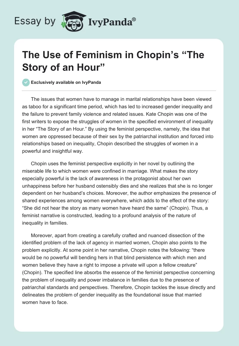 The Use of Feminism in Chopin’s “The Story of an Hour”. Page 1