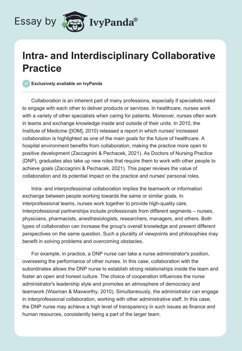 Intra- and Interdisciplinary Collaborative Practice. Page 1